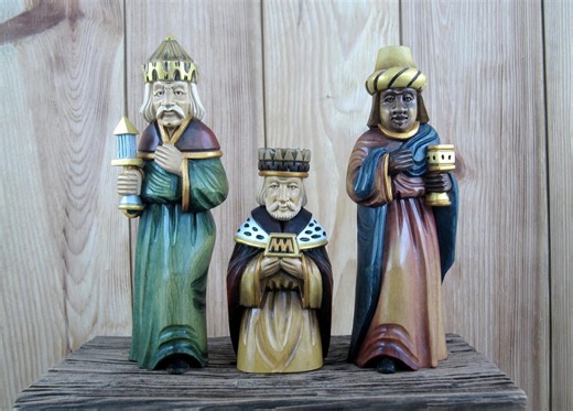 Hand Carved Wooden Nativity Figurines – Set of Three Kings, Religious Christmas Decoration - Etsy