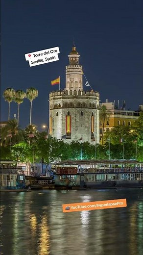 Nighttime hyperlapse of the iconic Torre del Oro in Seville! 🌙 This 12-sided military watchtower