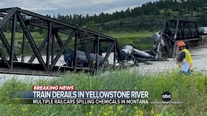 A freight train derailment and bridge collapse sent multiple rail cars plunging into the Yellowstone River in Montana, spilling chemicals into the water. Zohreen Shah reports on the urgent race to contain the spill. https://trib.al/FbRAHsi | ABC World News Tonight with David Muir