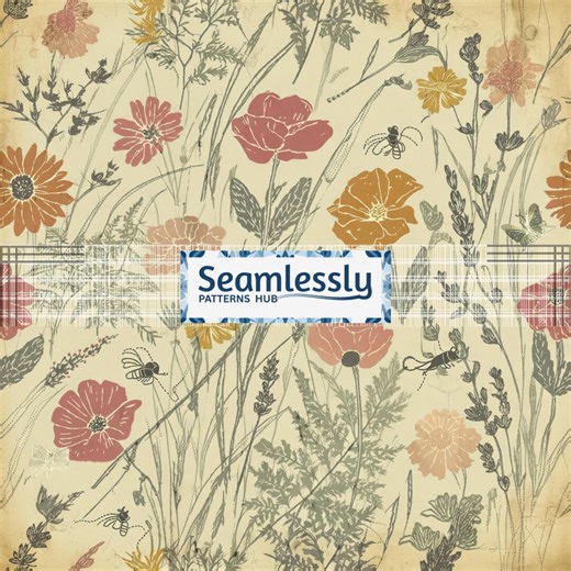 Vintage Botanical Seamless Pattern, Soft Meadow Flowers and Herbs (digital Download) - Etsy