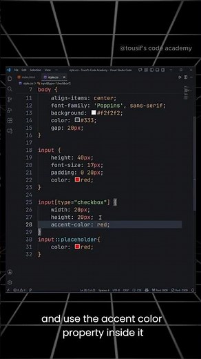 Change Placeholder & Checkbox Color in CSS — Easy & Beginner-Friendly Tutorial #shorts #css #html