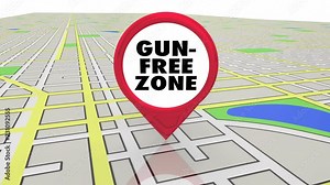 Gun Free Zone No Shooting Violence Map Pin 3d Animation