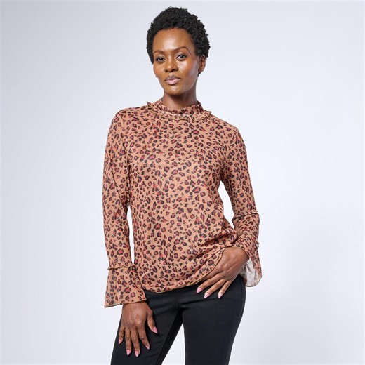 G by Giuliana Animal Print Mesh Top with Flounce Sleeves | HSN