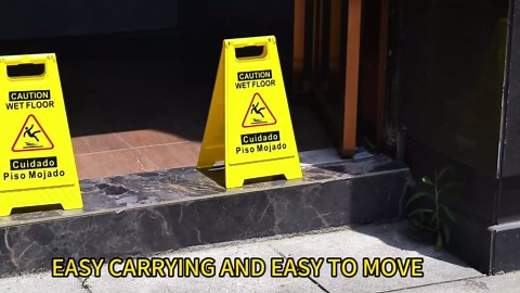 2-Pack Caution Wet-Floor Sign, 17.5" Height, Bright Yellow, Double-Sided Folding A-Frame Design Safety Caution Sign - Commercial, Bilingual Caution Message