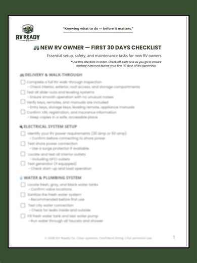 New RV Owner First 30 Days Checklist | Setup, Safety, Maintenance Guide (PDF) - Etsy Canada