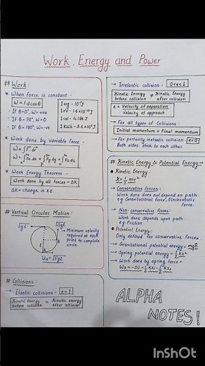 Work Energy and Power Class 11 All Formulas Short Notes