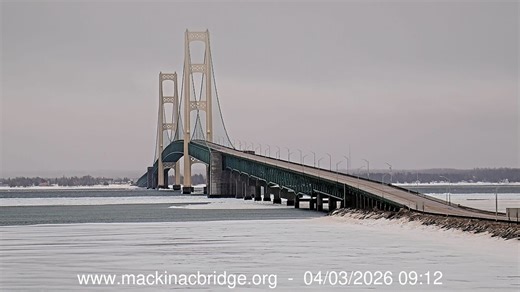 Mackinac Bridge back open after being closed for falling ice
