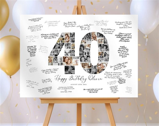 40th Birthday Guest Book | Photo Guest Book | 40th Birthday Photo Collage | Editable Canva Template | Digital Download - Etsy