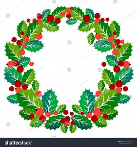 Christmas Wreath Mistletoe Red Berries Vector Stock Vector (Royalty Free) 1222057570 | Shutterstock