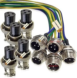 Lsgoodcare 5Pcs GX16-3pin Male Aviation Connector Power Electrical Terminal Socket with 22Awg 7.87Inch Cable & 5Pcs16MM 3Din Female Plug Sockets