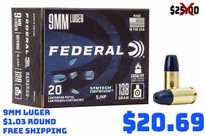 Federal Premium Syntech Defense Ammunition 9mm $20.69