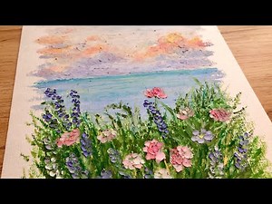 Oil Pastel Painting 油画棒 - Flowers by the Lake