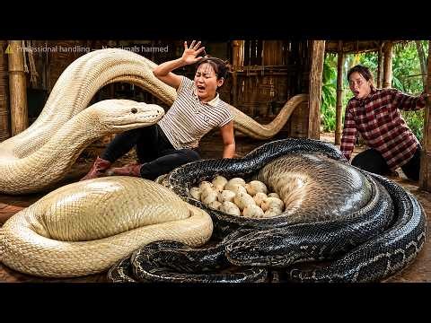 72 Hours of Horror: Terrified Girl Discovers Two Giant Black and White Pythons Invading the Farm!
