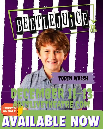 Arts Live Theatre presents Beetlejuice Jr! December 11-13! Visit artslivetheatre.com for tickets! Meet Torin Walsh who plays Mourner, Lawyer, Parachute Jumper and Recently Deceased. Previous Arts Live Theatre credits include “Matilda” and “Mary Poppins”. | Arts Live Theatre | Facebook