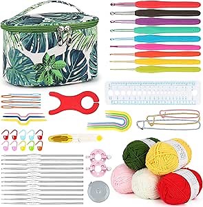 Aeelike Crochet Kits for Beginners with Yarn, Learn to Crochet Set Included Crochet Hooks Supplies DIY Tools,Crocheting Kit for Adults Kids with Portable Green Leaves Bag