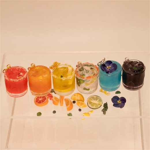 Handmade Colorful Mini Cocktail Keychains Miniverse Happy Hour Glass - Etsy