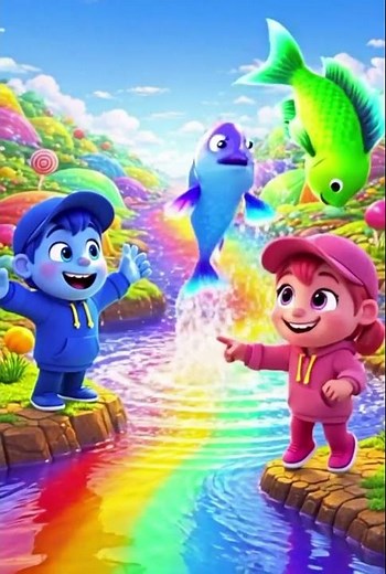 The Rainbow Candy River! 🌈🍬 Blue Boy & Pink Girl #kidsanimation #animation