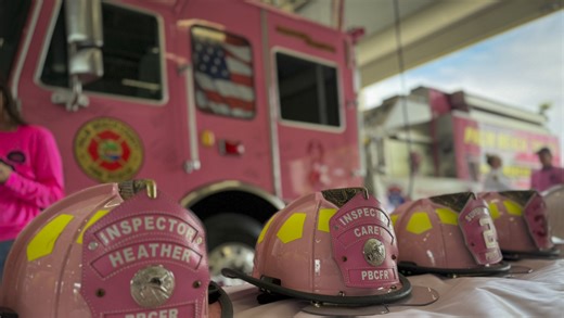 Pink Palm Beach County Fire Rescue truck spreads breast cancer awareness