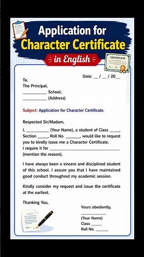 📄 Application for Character Certificate in English | Character Certificate Application