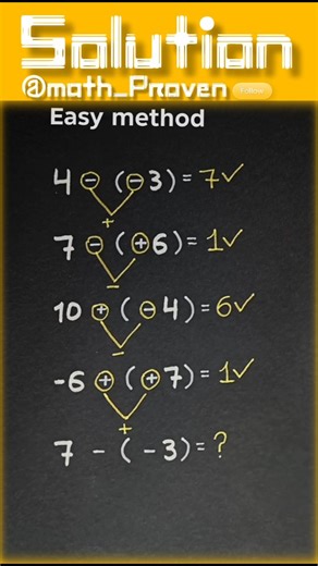 Math_proven on Instagram: "This looks confusing, but the method is very easy 😳➕➖ Most students get stuck with negative numbers and signs. In this reel, I explain how to solve operations with negative numbers using a simple step-by-step trick that actually works. Perfect for students learning basic math, integers, and sign rules.🌍📚 math reels, learn integers, easy math tricks, solve math fast, mental mathnegative numbers, integer operations, sign rules, basic math, plus minus trick, easy math 
