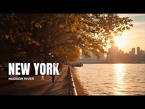 Beautiful Sunset Walk 🌅 Hudson River | NYC Riverside Park & Harlem Piers | Walking Tour 4K HDR
