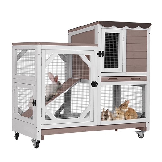 Aivituvin-AIR7013-UK Premium 2-Story Wooden Rabbit Hutch with Casters | Pull-Out Tray