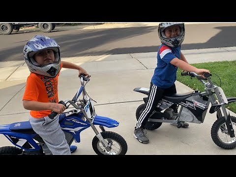 7 And 4 Year Old Riding Razor MX350 Electric Bikes