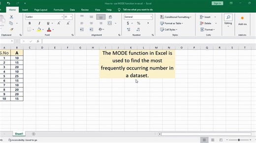 How to use MODE function in ms excel