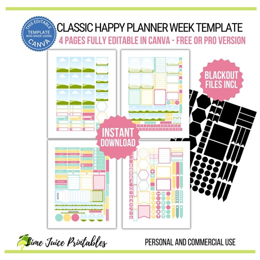 Editable Planner Sticker Templates: Classic Happy Planner Week Kit (canva, Commercial Use) - Etsy