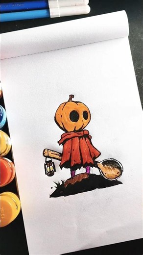 How to Draw a Cute Pumpkin Head Character | Easy Drawing Tutorial #Short #drawingforkids