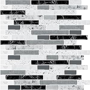 LONGKING 10-Sheet Self-Adhesive Peel and Stick Backsplash for Kitchen, Vinyl Decorative Tiles (Gray)