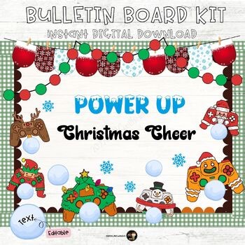 Game Control Christmas Bulletin Board Kit Editable Classroom Door Decor