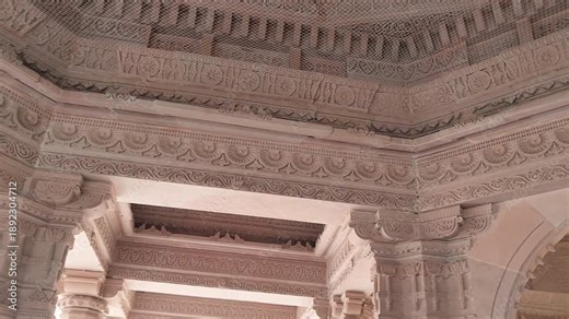 Shri Valinath Mahadev Mandir interior dome architecture in Gujarat India showing carved stone pillars, ornate ceiling design, Hindu temple craftsmanship, spiritual heritage and traditional Indian arch