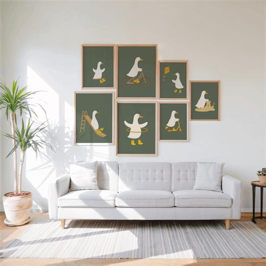 Printable Goose Nursery Wall Art Set of 7,cute Farmhouse Goose Decor,playful Animal Prints,cottagecore Playroom Decor,whimsical Animal Decor - Etsy