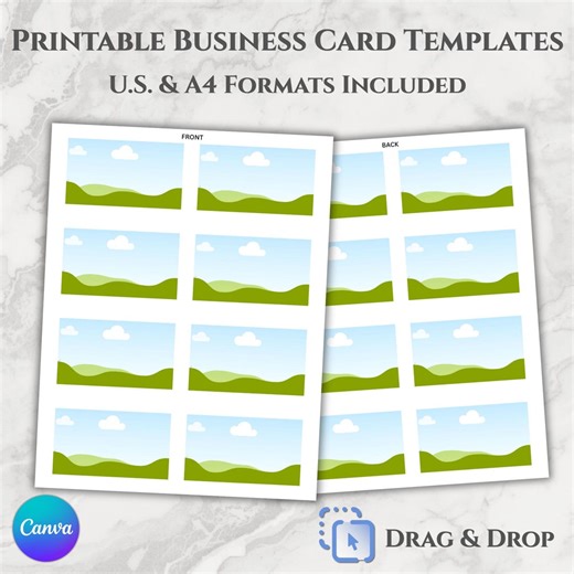 Printable Business Card Template | Canva Editable Double-sided Cards | US Letter & A4 | Instant Download | Print at Home 8-up Layout - Etsy