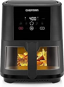 Chefman TurboTouch Easy View Air Fryer, The Most Convenient And Healthy Way To Cook Oil-Free, Watch Food Cook To Crispy And Low-Calorie Finish Through Convenient Window, 5 Qt