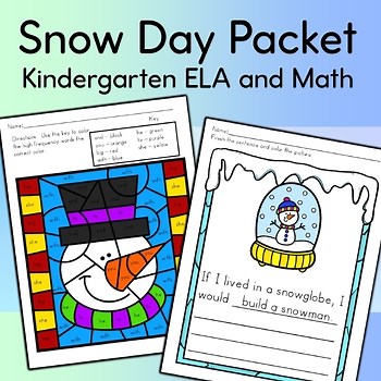 Snow Day Packet Kindergarten Math   ELA Review Winter Morning Work