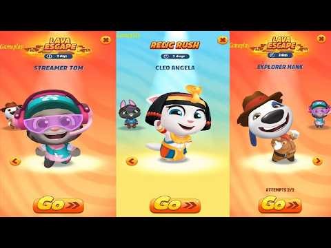 Talking Tom Gold Run RELIC RUSH VS Lava Escape Event Cleo Angela VS Explorer Hank VS Streamer Tom