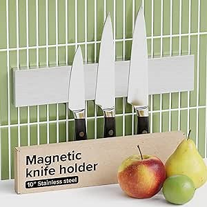 Knife Magnetic Strip 10" Steel – Magnetic Knife Holder for Wall no Screws – Kitchen Utensil Holder, Knife Bar, Knife Rack, Kitchen Organizer and Tool Holder