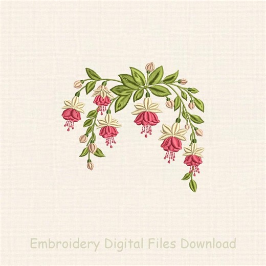 Fuchsia Flower Embroidery Design, Hanging Floral Branch, Botanical Garden Style (digital Download) - Etsy