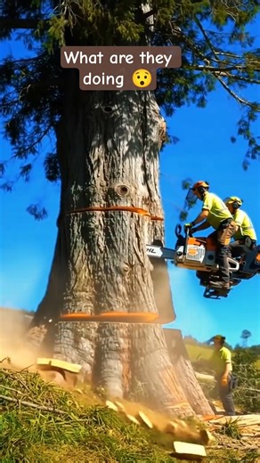 Two Lumberjacks Cutting Massive Tree with Chainsaw |🌲⚡#chainsaw#stihl#powertools#wood#logging#shorts