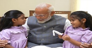 PM Modi Receives Special Welcome From Haryana Governor's Granddaughters