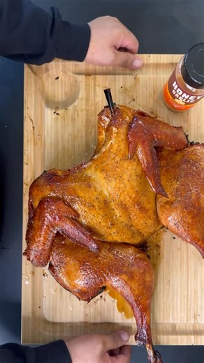 Miguel Raya| Food, bbq, recipes | Honey Garlic smoked spatchcock Turkey @fireandsmokesociety . Fire & Smoke societys honey garlic has the perfect notes of garlic and the... | Instagram