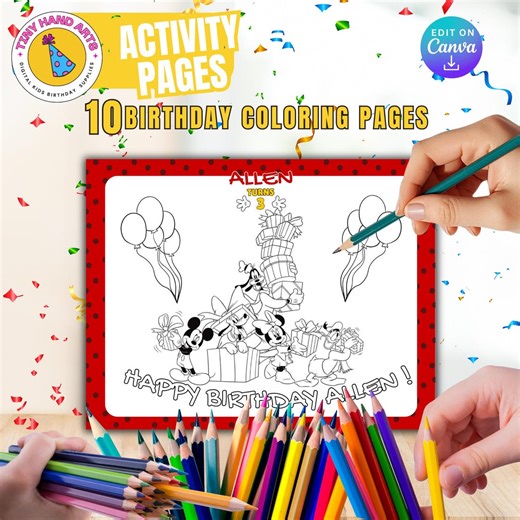 Mickey Mouse Birthday Coloring Pages: Printable Party Activity (digital File) - Etsy Canada