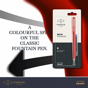 The fountain pen gets a makeover with this Parker. The moulded plastic barrel is fitted with stainless steel nib and can be used with cartridges or ink bottle filling. | Parker Pens India