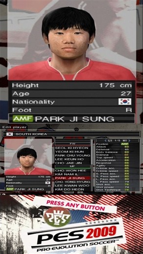 South Korea Full Squad in Pro Evolution Soccer 2009 (PES 2009) / Winning Eleven 2009 – Team & Player