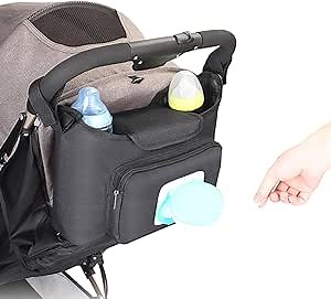 Universal Stroller Organizer with Insulated Cup Holder and Phone Bag & Shoulder Strap, Stroller Organizer Accessories for Stroller like Uppababy, Baby Jogger, Britax, BOB, Umbrella and Pet Stroller.