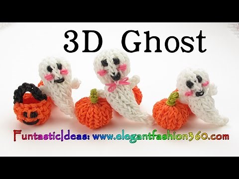 Rainbow Loom 3D Ghost/Casper Charm - Halloween-How to loom bands tutorial
