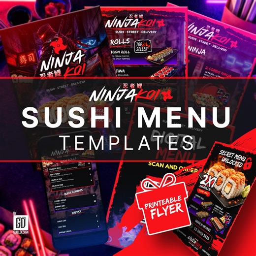 Ninja Koi Sushi Menu Template + Flyer | Japanese Urban Menu Canva | QR Delivery Menu | Editable Restaurant Menu | Food Menu Bundle - Etsy