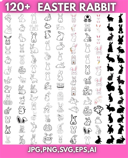 Easter Bunny Outline SVG Bundle, Rabbit Face Cut File (digital Download) - Etsy
